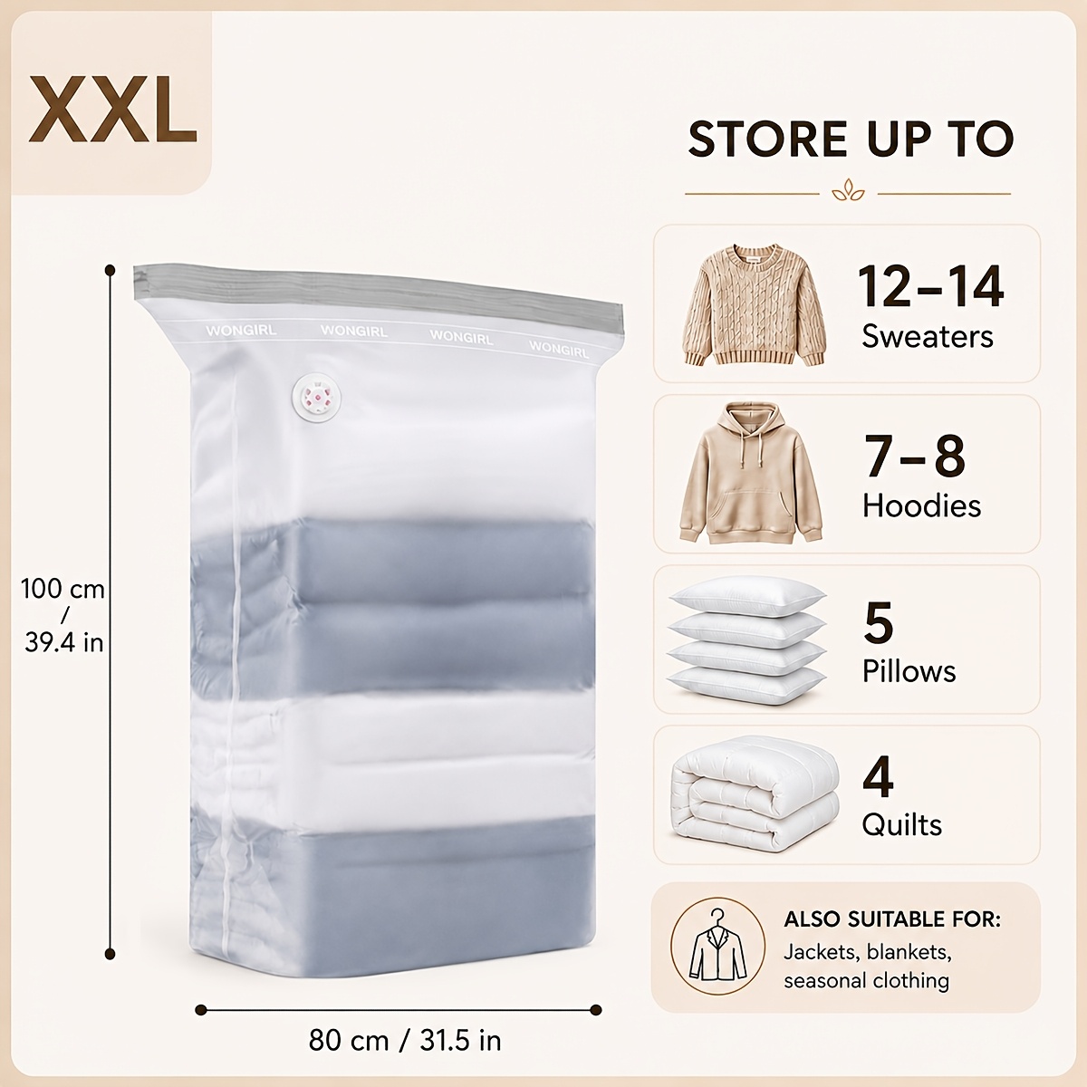 TEMU Cube Vacuum Storage Bags - Space-saving Wide-bottom Design, Premium Matte End For Clothes, Pillows & Bedding, Double Compression, No Valve,