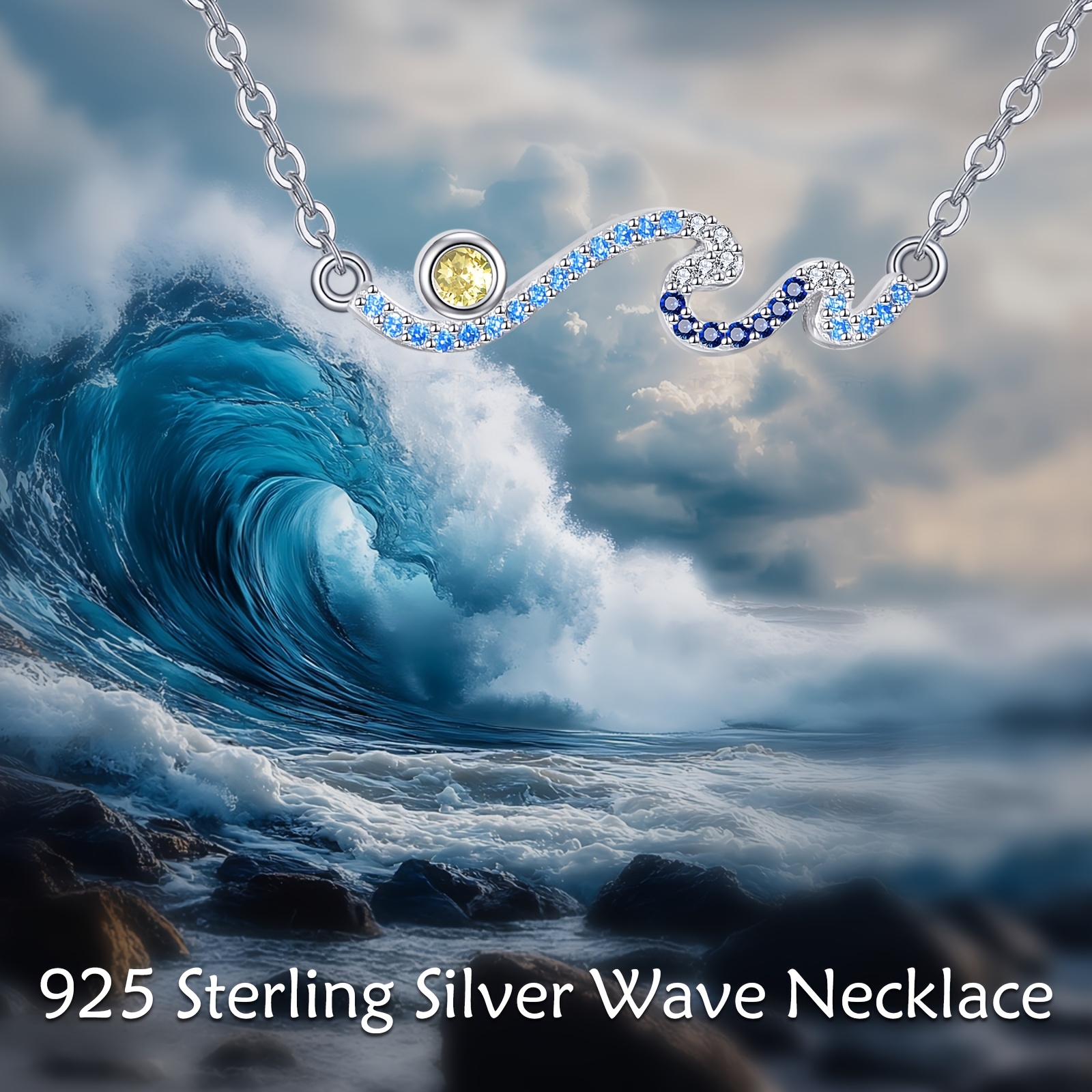 Women's Sterling Silver Ocean Wave Pendant Necklace