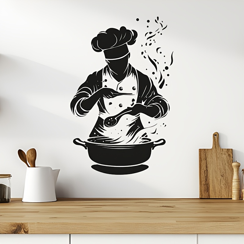 Image of 1pc Chef Silhouette Wall Sticker, Nordic Wall Decoration, Self-adhesive Removable Pvc Material, Suitable For Living Room, Entryway, Bedroom, And Tv Background Wall Decoration
