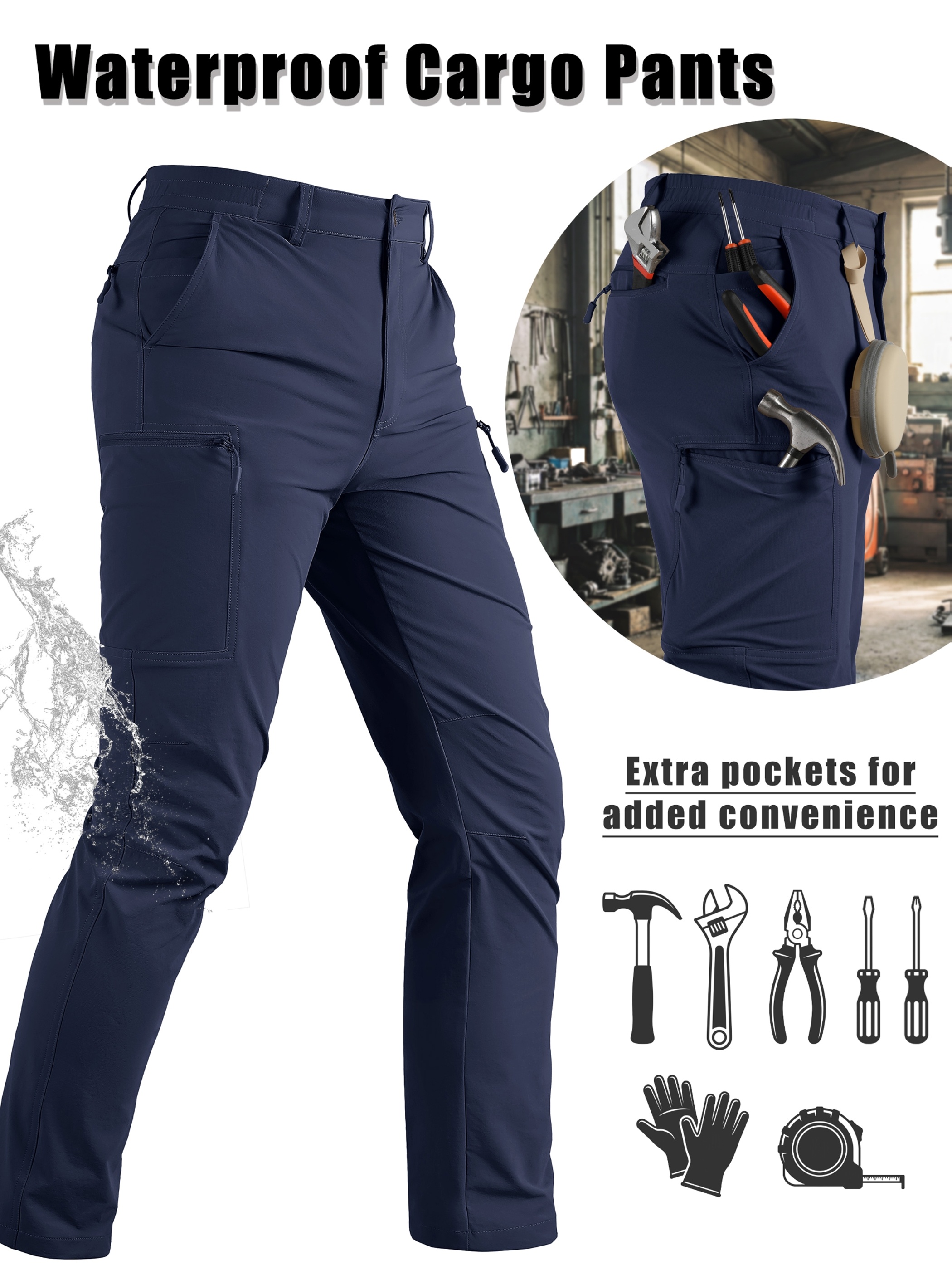 mens cargo pants spring hiking pants quick dry   stretch fabric   moisture wicking lightweight elastic waist and 3d cutting 6 pockets outdoor pants for fishing travel camping   spring and summer