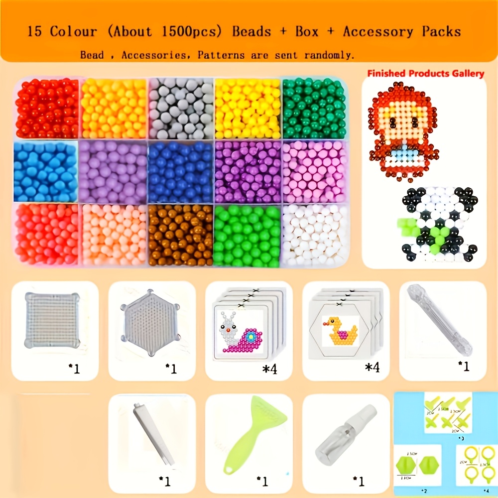 Image of 1500pcs Magic Beading Kits, Water Beads Jewelry Kit Used To Create Shapes Of Patterns And Models, Diy Puzzle Toy A For Birthday Toy Gifts Random Color