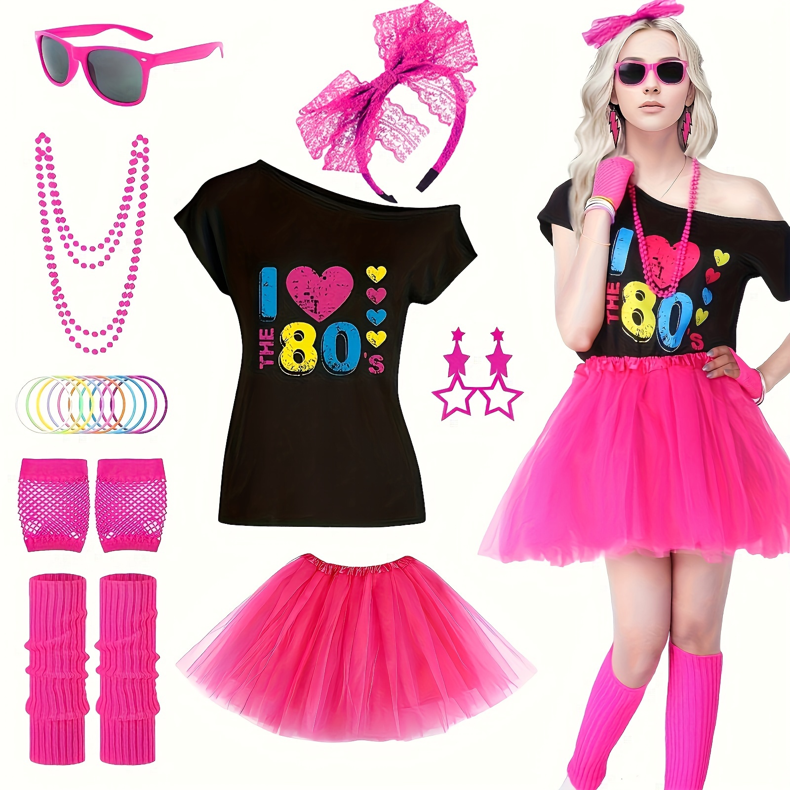 I Love The 80s Pink T Shirt Adult Costume