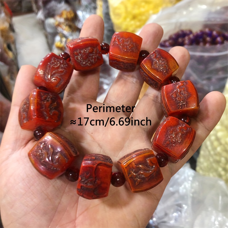 Luxurious Unisex Imitation Amber & Beech Wood Bracelet, Bohemian Style