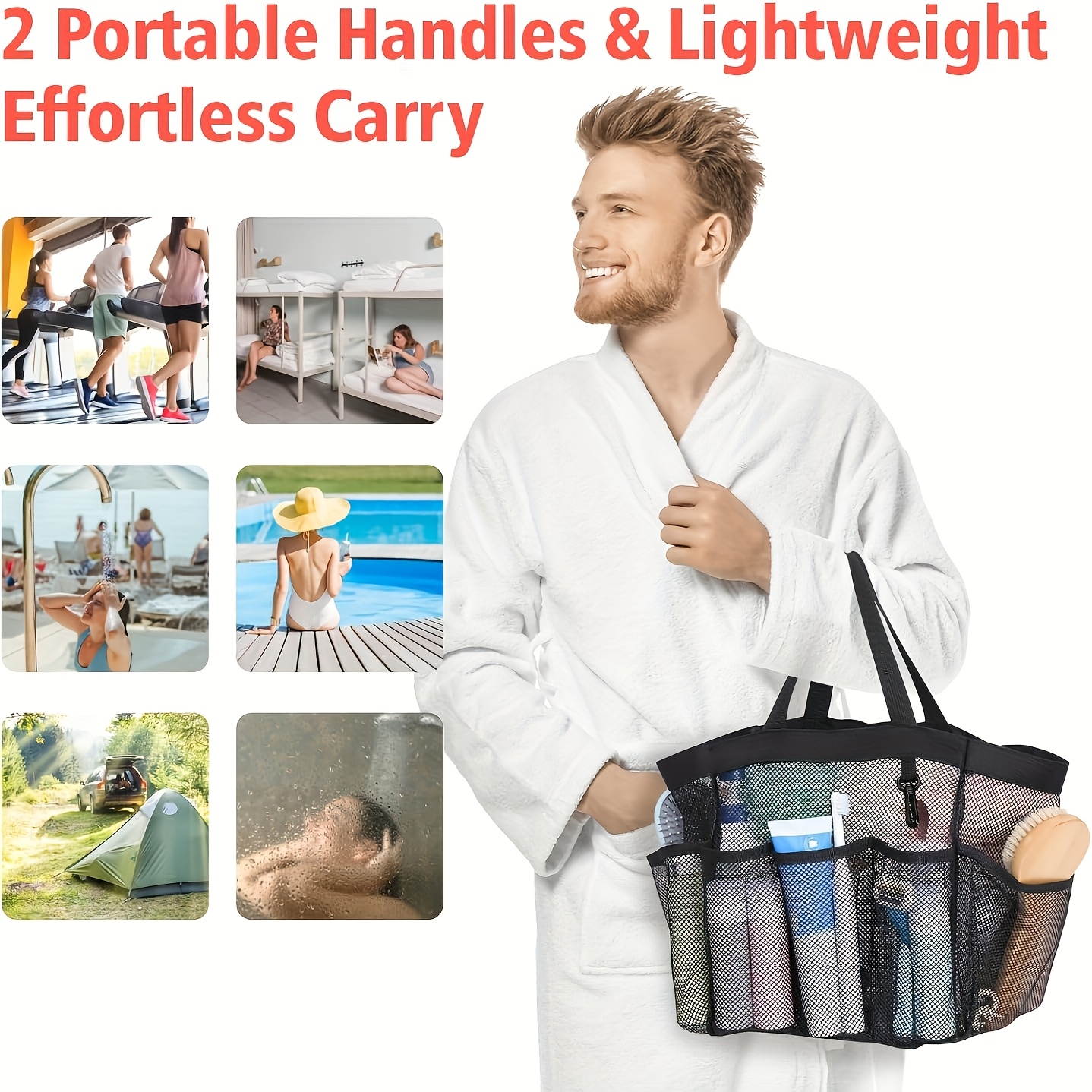 TEMU 1pc Portable Mesh Shower Rack, Essential For University Dorm Room, Shower Handbag Washbag Basket, Quick-dry Hanging Storage Bag, Suitable For