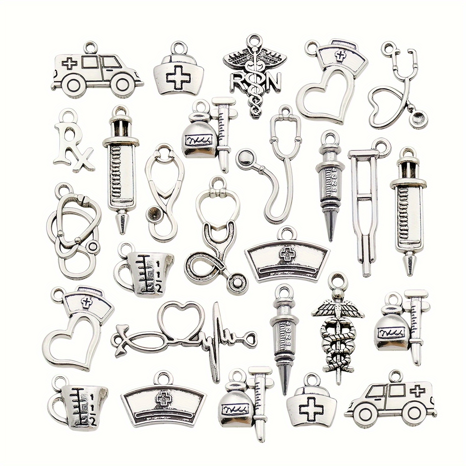 

72pcs Zinc Alloy Nursing & Medical Themed Charms, Antique Silver Doctor Nurse Emblems, No Mosaic Diy Jewelry Pendants For Bracelets And Necklaces Crafting Accessories