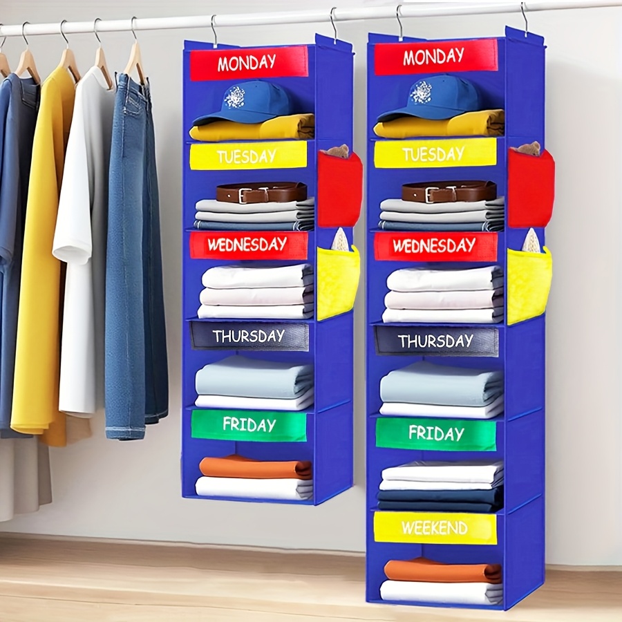 TEMU 1 pièce/2 pièces Sac de rangement suspendu pour enfants, organisateur hebdomadaire de vêtements, porte-étiquettes pour tenues quotidiennes de et