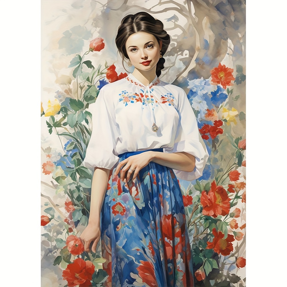 

1pc Large Size 30x40cm/ 11.8x15.7inch Without Frame Flowers And Woman, Diamond Art Painting Kit 5d Diamond Art Set Painting With Diamond Gems, Arts And Crafts For Home Wall Decor