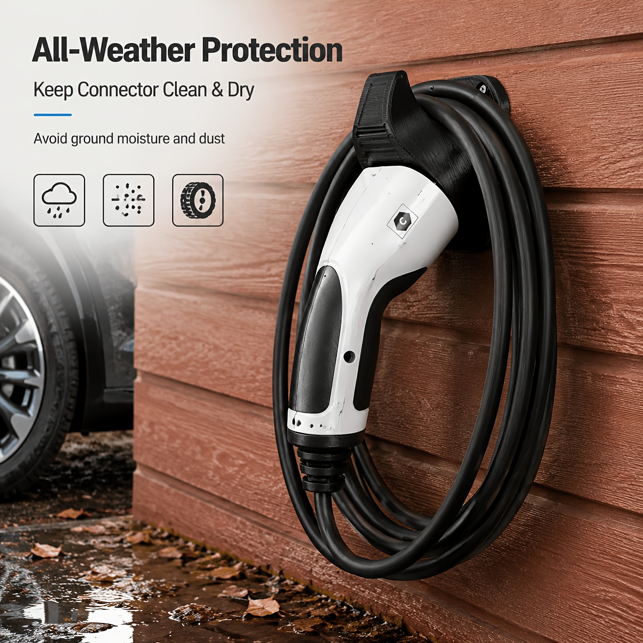 TEMU Ev Charger Holder, Type 2 Charging Cable Wall Mount, Ev Connector Organizer | For Ev Owners & Home Garage Users | Weatherproof Cable Storage,