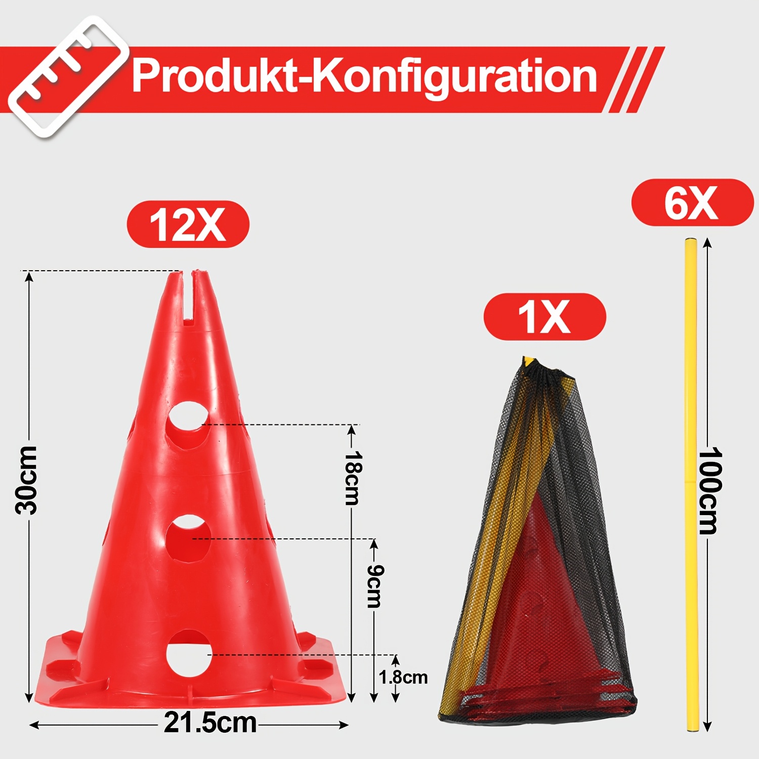 Agility Obstacle Course, Football Cones, Cone Obstacles, Dog Training Accessory Set, Containing 12 Cone Obstacles And 6 Posts And Storage Bag, Suitable For Dogs, Horses And Other Animals