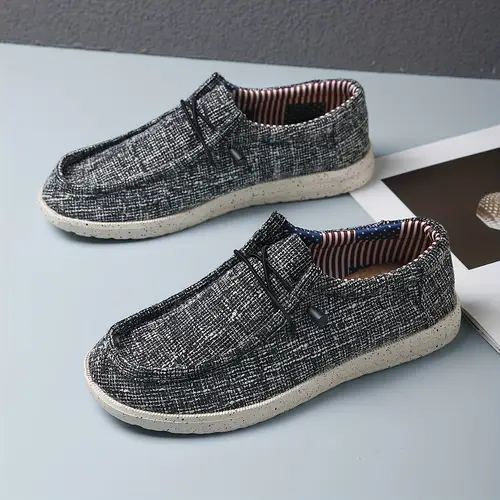 mens breathable slip on loafers lightweight casual sneakers with sole black fabric upper striped accents casual attire and driving summer simple cushioned