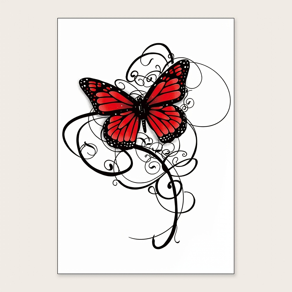 Red Aesthetic Pattern Holiday Gift Temporary Waterproof Tattoo Sticker, Large Arm Chest Abdomen Back Leg Body 1pc
