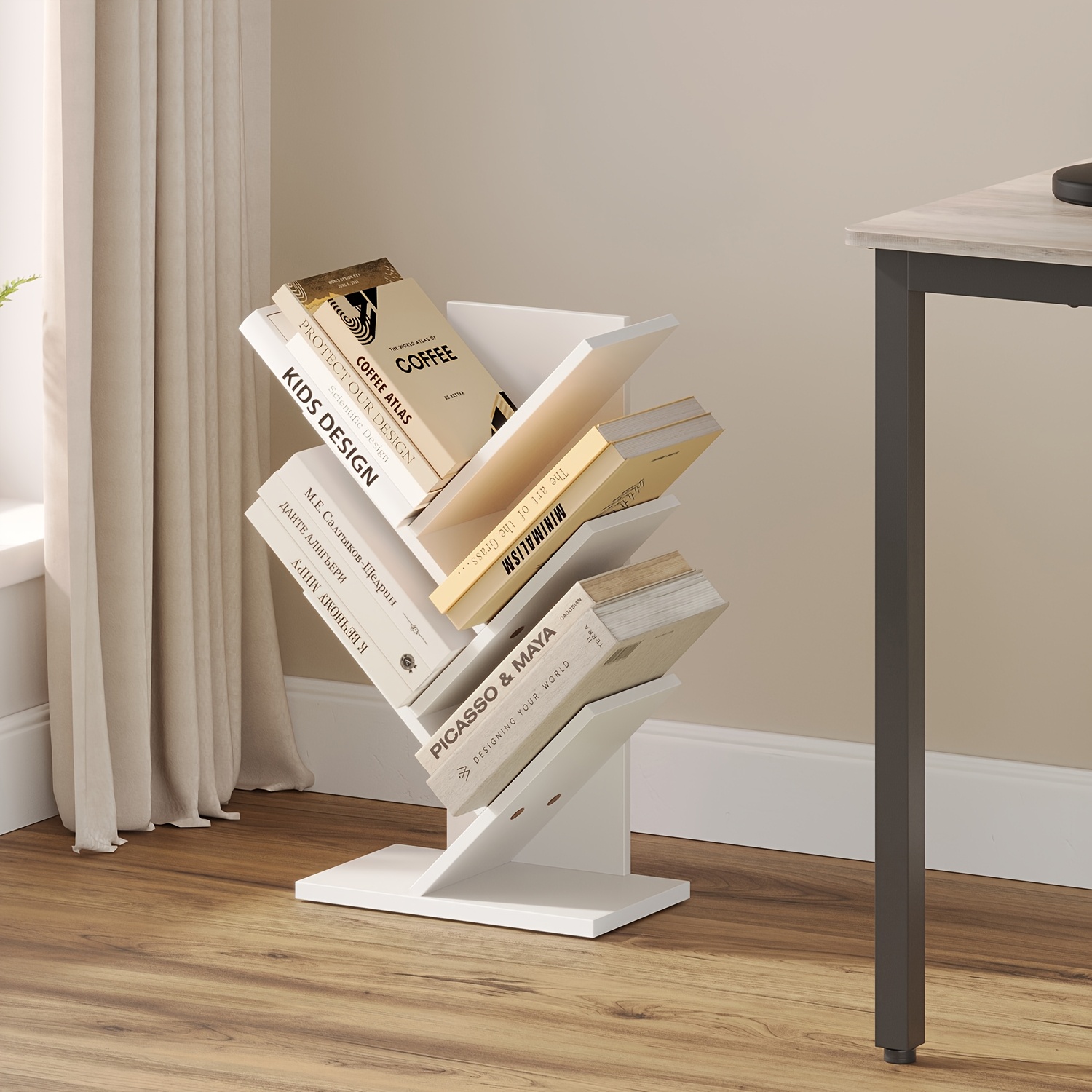 Bookshelf 5 Tiers, Tree Bookshelf, Corner , For Bedroom, Living Room, Home Office, White