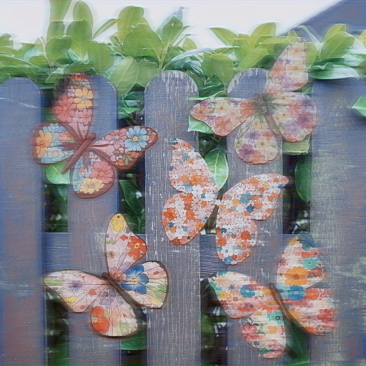E-shop 5er-Set Schmetterling-Muster Gartenwand-Dekoration aus Holz, keine Elektrizität erforderlich, einfache Installation, geeignet für den Außen- und