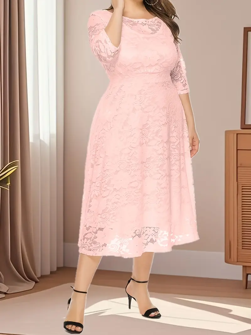 plus size plus size elegant a line dress 3 4 sleeves lace - Temu plus size plus size elegant a line dress 3 4 sleeves lace - Temu