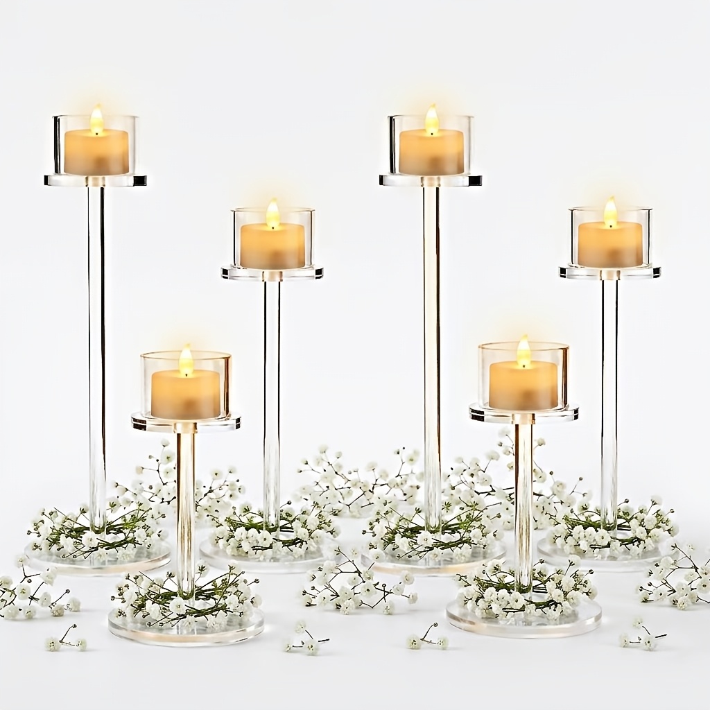 TEMU Elegant Tall Acrylic Candle Holder Set, Clear Candelabra For Wedding Centerpieces, Dining Table Decor, Party Supplies