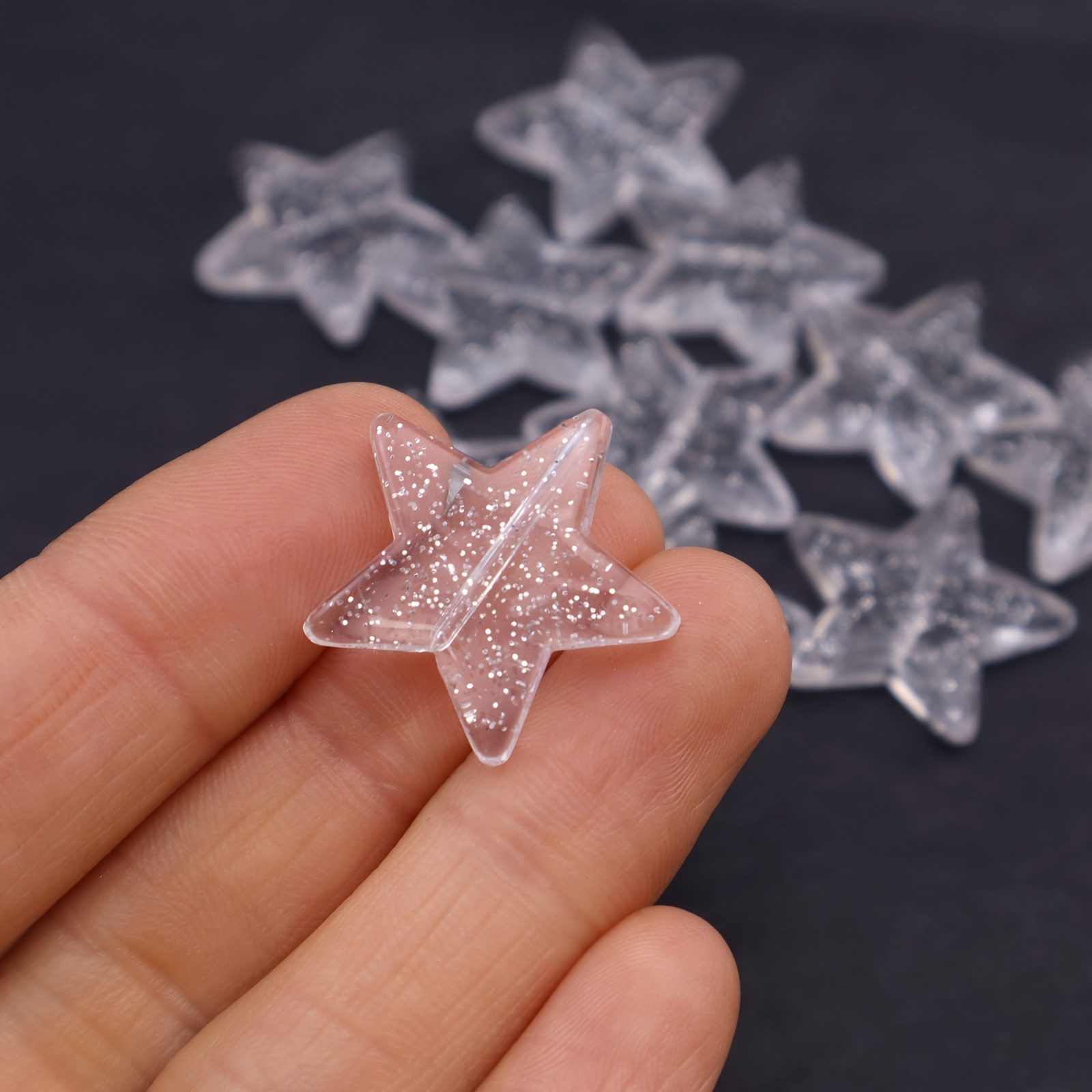 TEMU Perles Acryliques Transparentes d'Étoile avec Bords Scintillants - Perles de 8mm & 20mm pour la Fabrication de Bijoux DIY, Bracelets, - Trous