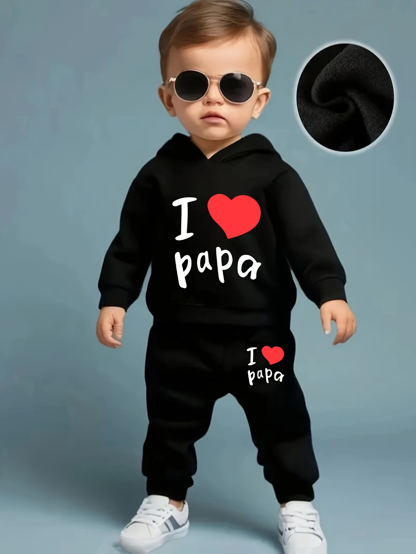 2pcs I Love Papa Print Kids Hoodie & Pants Set, Polyester Casual Raglan Sleeve Long Sleeve Hooded Sweatshirt & Pants for Toddler & Infant Boy'S & Girl'S Clothes, for Outdoor
