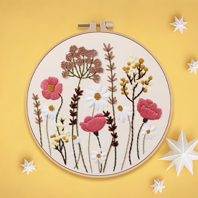 E-shop Blumenstickerei-Set - Handgefertigtes Stickmaterial-Pack, Ganzjahres-Bastelset mit Pflanzen- und Blumenmustern, Bastel-Stickblumen