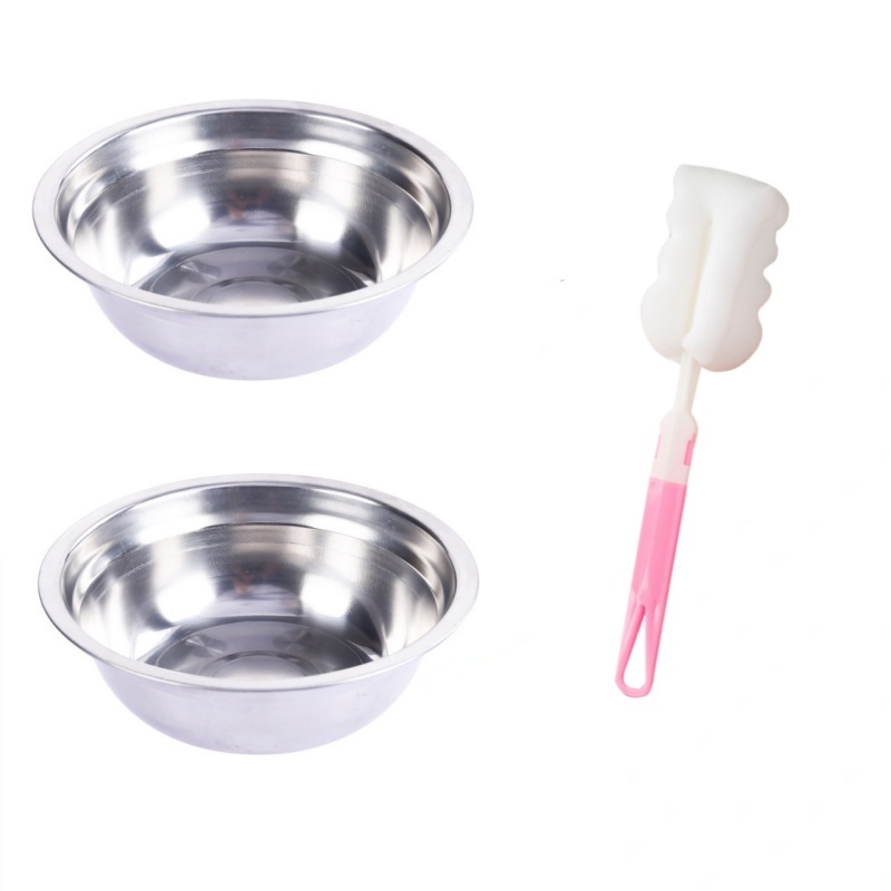 TEMU Ensemble de 3 pièces : Deux gamelles pour animaux en acier inoxydable et une brosse de nettoyage de couleur aléatoire (support non inclus) |