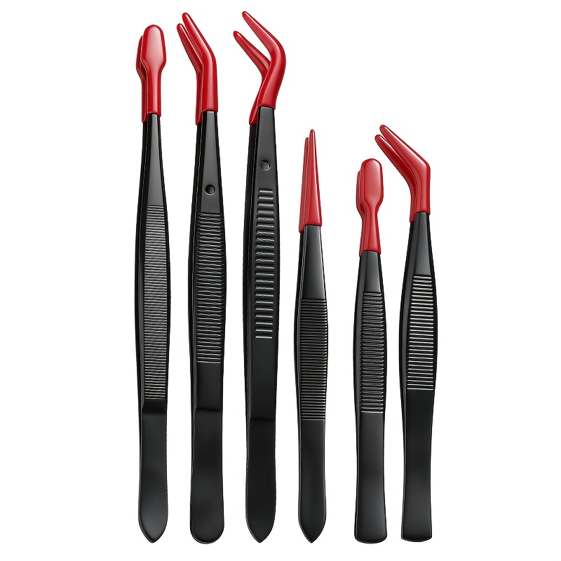 TEMU 6pcs Digrimms Anti-static Tweezers Suitable For Stamping, Jewelry Crafts & Electronics - Bent & Straight Tip With Rubber Coated Tips,
