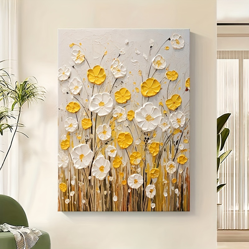 

Abstract French Yellow Flowers Canvas: Living Room Decoration, Cream Style, Suitable For Entrance And Dining Room Murals - Machine Printed, Not Oil Painted, Not 3d Printing, Material: Polyester