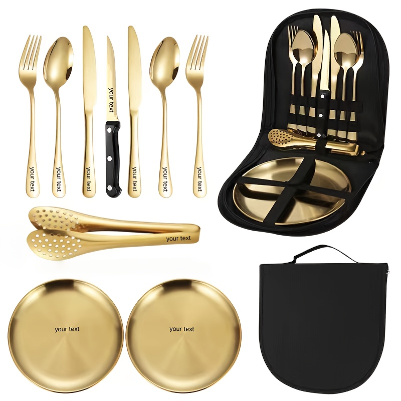 personalized 10pcs stainless steel camping utensil set portable sturdy and lightweight outdoor picnic accessories including plates forks spoons steak knives hiking backpacking camping picnics and travel essentials Product details 6