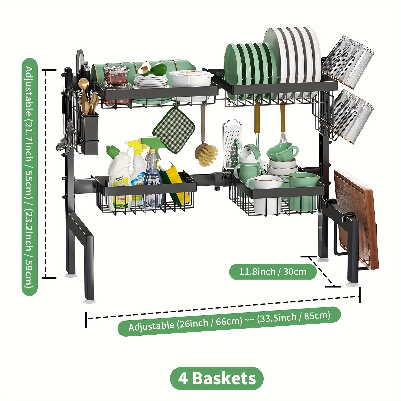 OMG Shop - Escurridor de platos sobre el fregadero, 2 niveles de acero  inoxidable ajustable, escurridor de platos, estante escurridor de platos  para