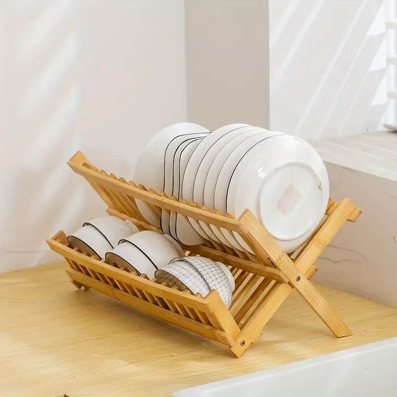 de séchage de vaisselle pliable à double couche avec plan de drainage, couleur de darbre - idéal pour des assiettes, des , des tasses et des couverts, parfait pour organisateur de cuisine, support de rangement de cuisine pour les assiettes, les , les tasses et les planches à découper, organisateur de placard de cuisine, support de séchage de vaisselle détails 5