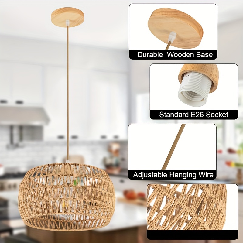 Paco Home Lampada Da Terra Moderna Effetto Rattan - Stile Boho Con Paralume Beige/Bianco, Base In Legno, Attacco E27