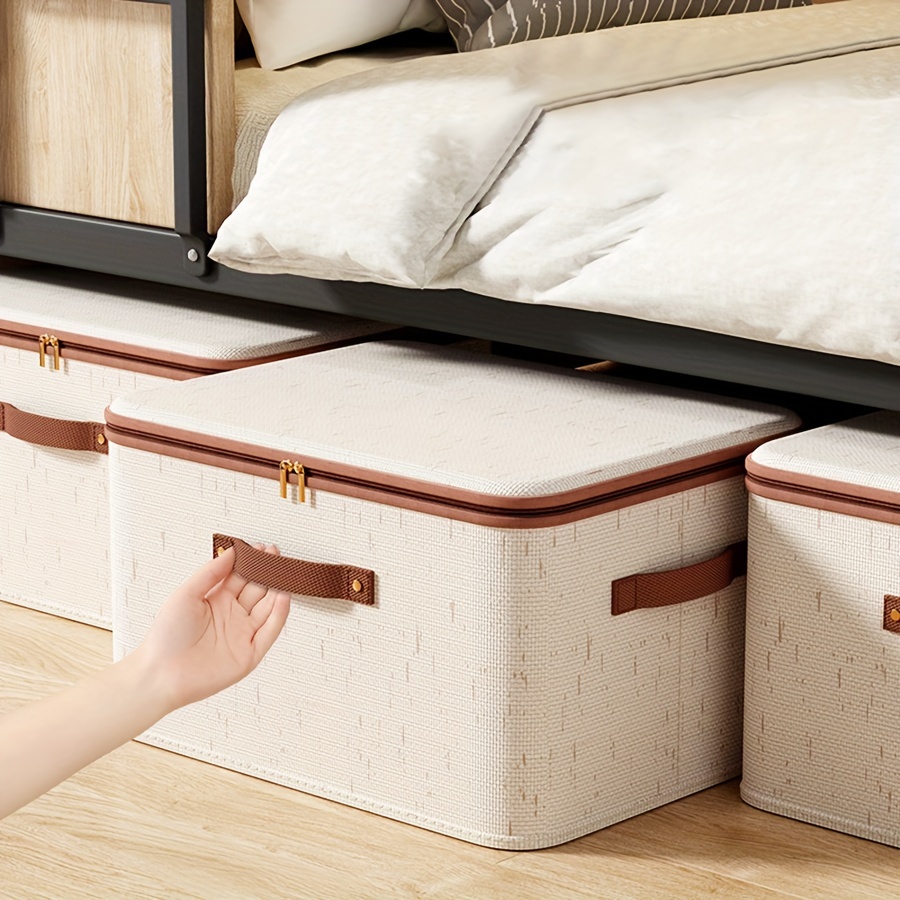 

Hemp Zipper Storage Box Foldable Clothes Storage Box With Lid For Home Bedroom Storage, Under-bed Storage