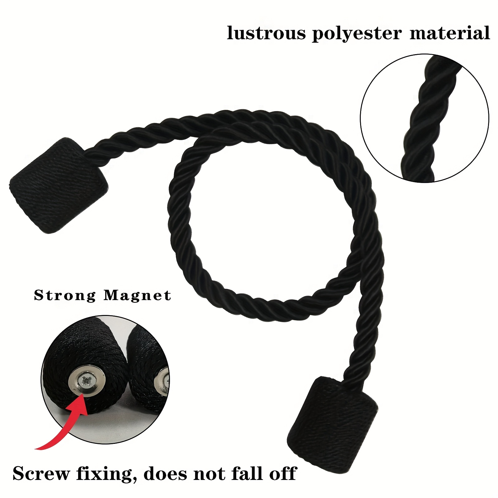 2 Pack Black Strong Magnetic Curtain Tiebacksoutdoor Elegant Decorative Tie Backs Modernrope Tiebacks for Drapes Window Curtainholdbacks for Draperies