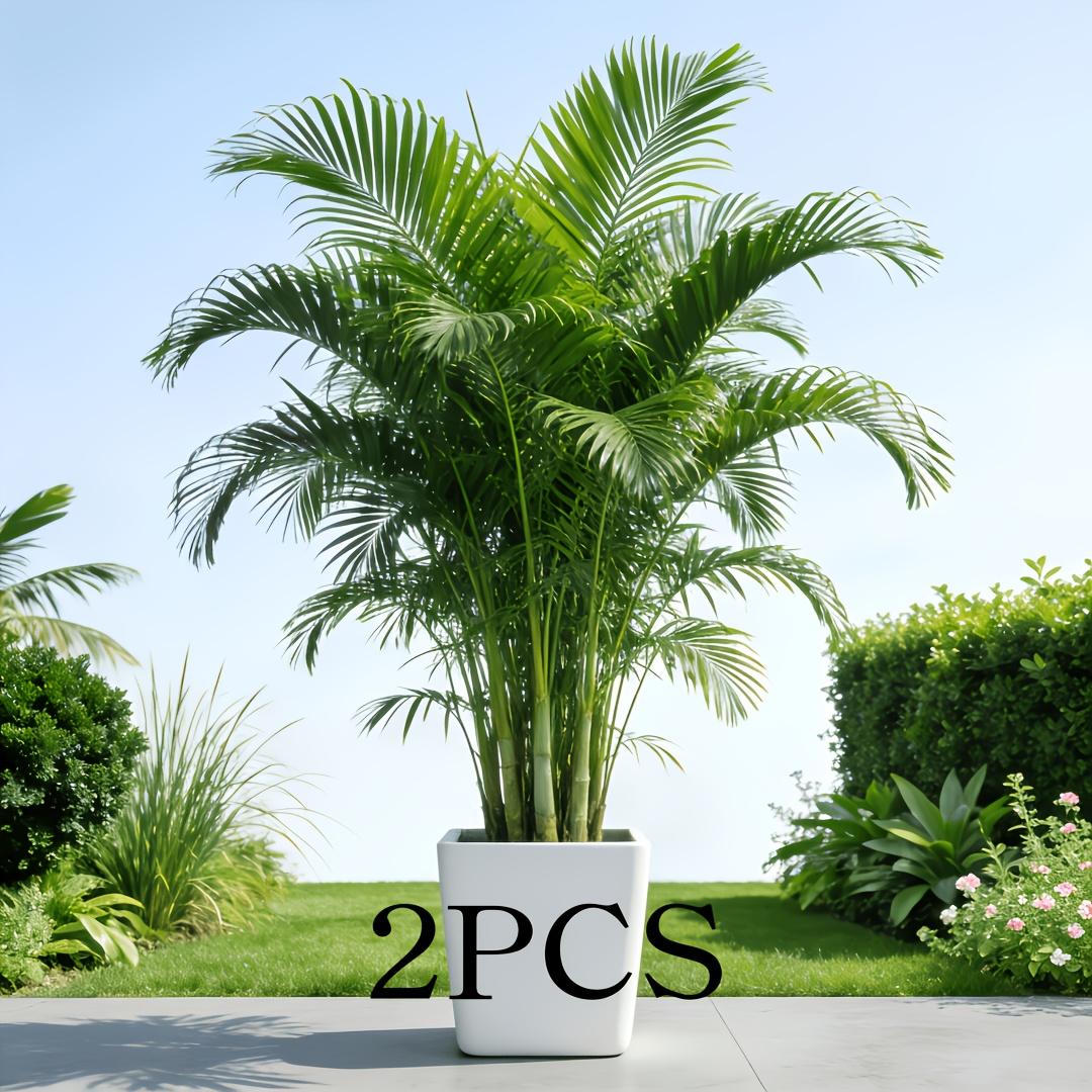 2pcs//Beautiful Large Outdoor Artificial Palm Tree And Gypsophila Combination Set | Dense Green Fierce Tooth-Shaped Leaves, Suitable for Indoor Living Room/Outdoor Garden, Shed, Terrace, Perfect Choice for Easter, Ramadan, St. Patrick'S Day