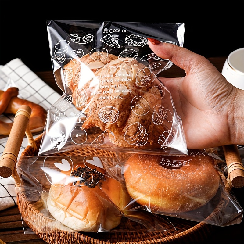 

100pcs, Bread Bags, Toast Bags, Bread Wrapping Bag, Self-adhesive Bag, Baking Food Fruit Packaging, Doughnuts, Biscuit Self-adhesive Sealing Bag, Home Room Kitchen Storage Supplies