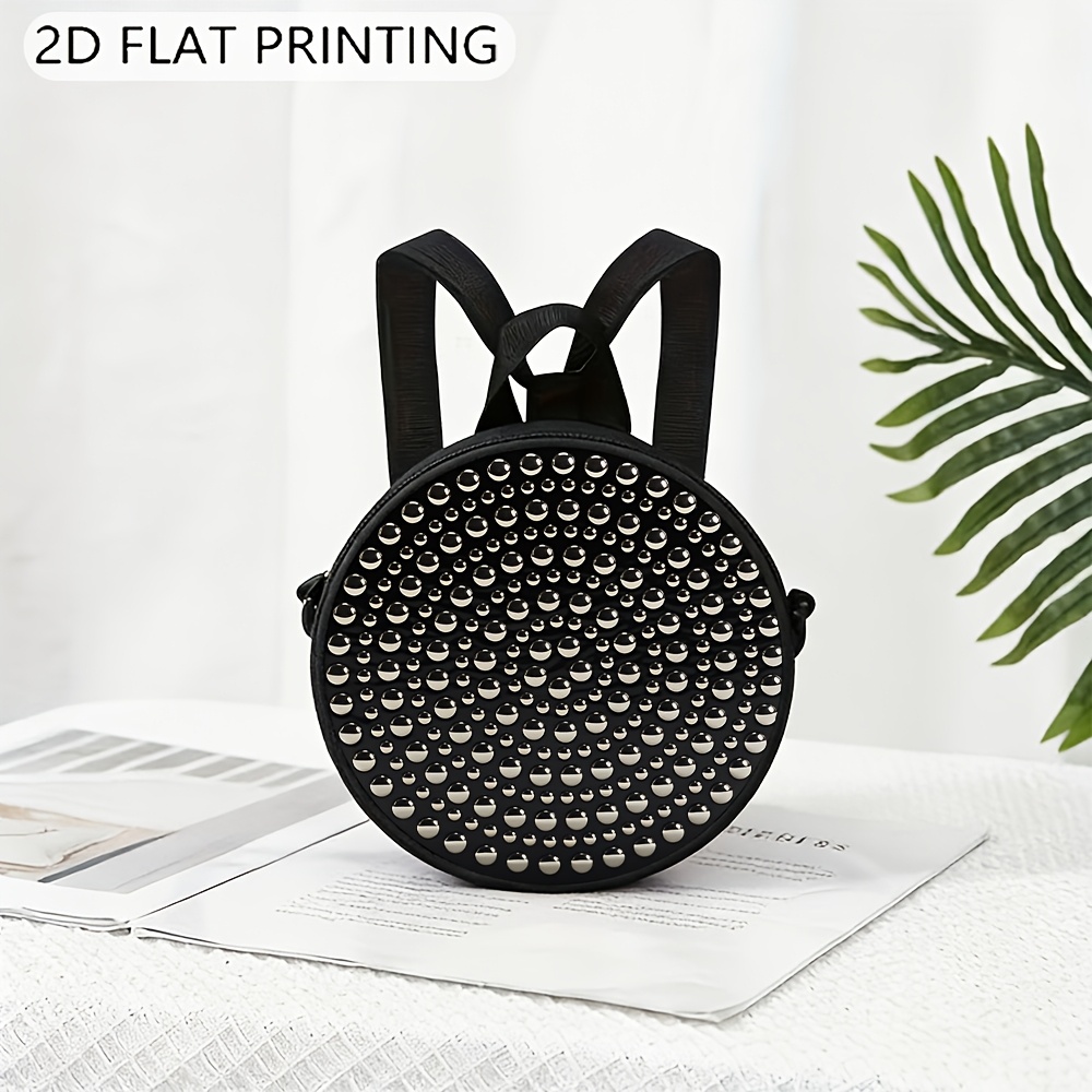 TEMU Bolso bandolera con estampado 2D, 1 pieza, de de esferas metálicas, bolso casual para mujer, correa de ajustable con cremallera y asa superior,