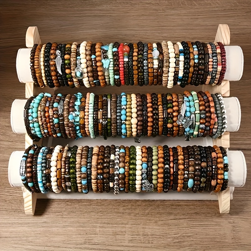 Bohemian Wooden Bead Bracelet Set