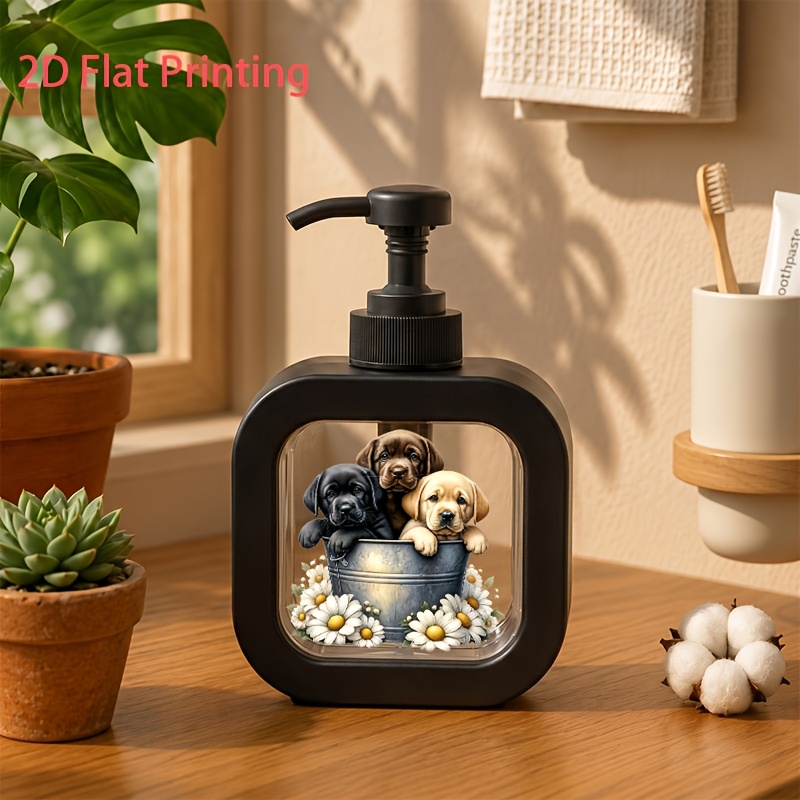 TEMU Bathroom Dispenser With Hand Pump - 3 Adorable Puppies In A Flower Pot, Suitable For Bathroom, Kitchen, Sink - For Soap Dispenser, Hand, Body