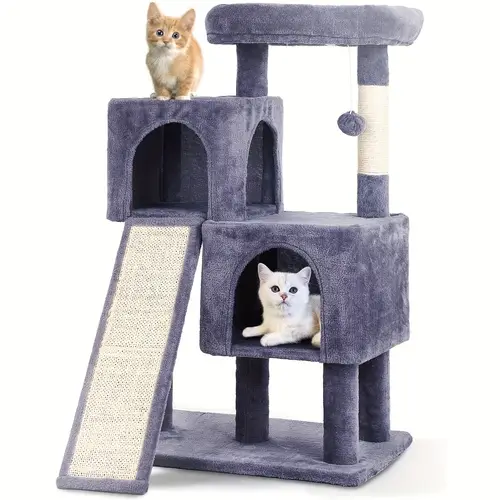 cat tower cat tree for indoor cats with scratching posts multi level cat house with ramp double condos perch scratching sisal post and dangling balls for kittens