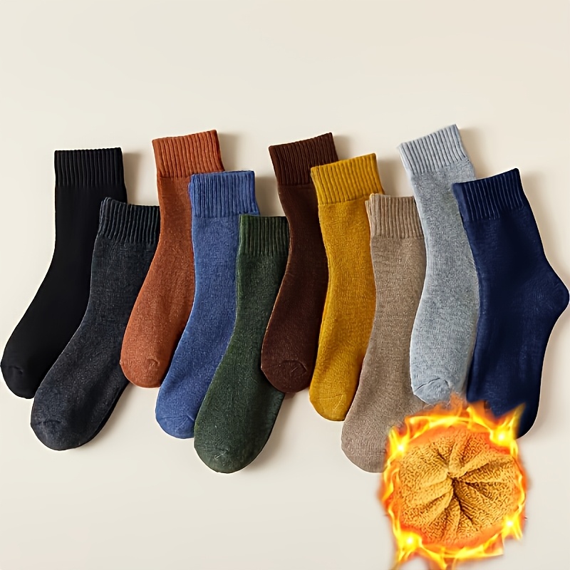 10 Pairs Of Women's Colorful Warm Mid-calf Socks, Fashionable And Versatile Thick Solid Terrycloth Socks, Autumn/ Socks, Postpartum Socks, Suitable For Daily Wear