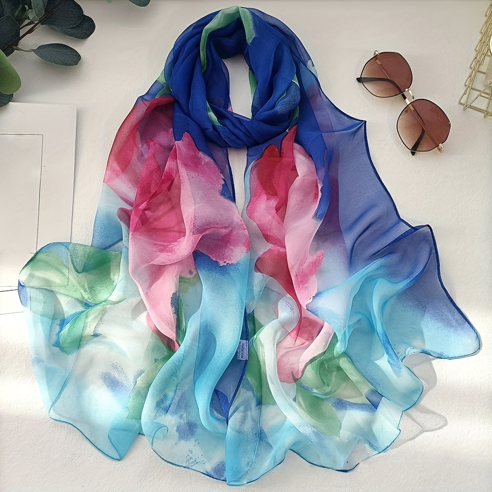 TEMU Bufanda delgada estampada , chal de gasa, capa versátil larga con estampado de rosas para todas , toalla de playa