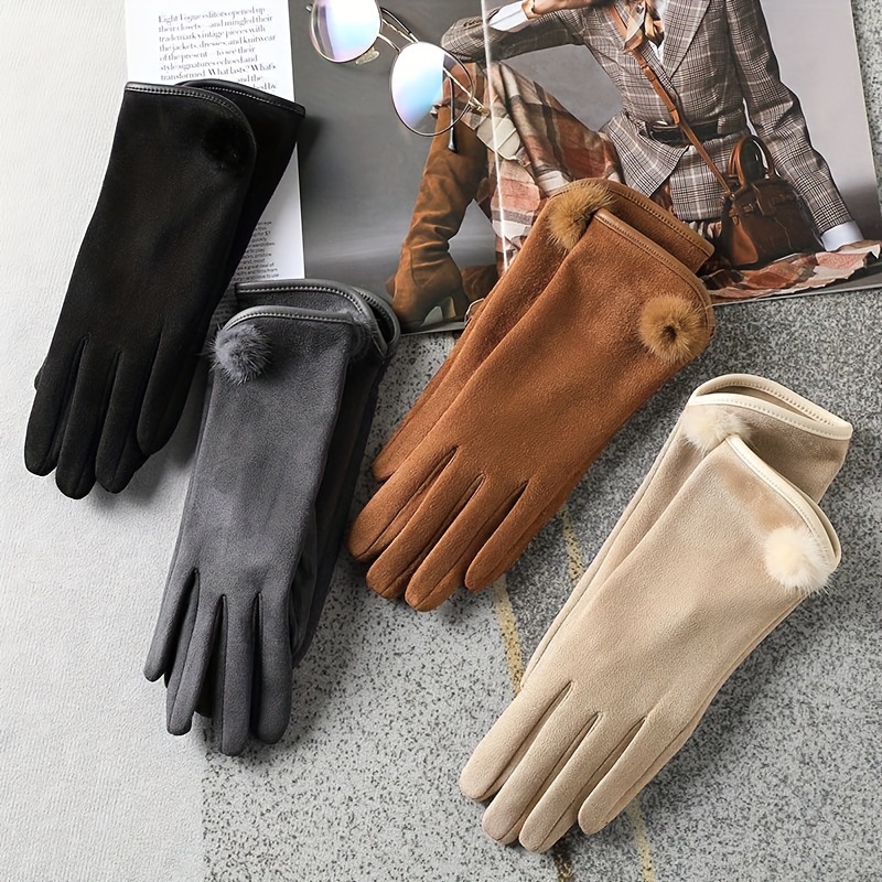 

1pc Women's Plus Velvet Warm Gloves For Driving, Riding, Outdoor Touch Screen Suede Gloves