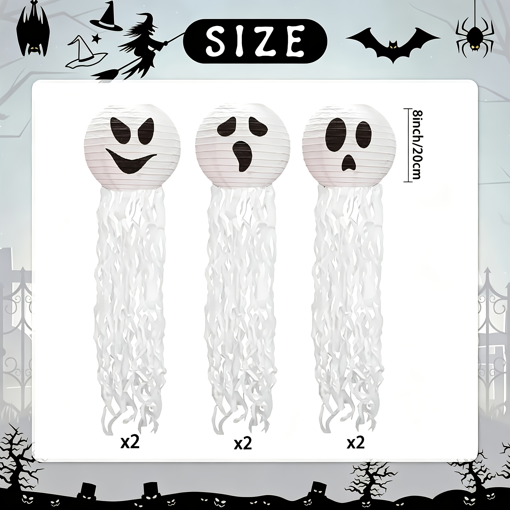Image of 6pcs Halloween Paper Lantern Set, Festival Party Decoration, Decor