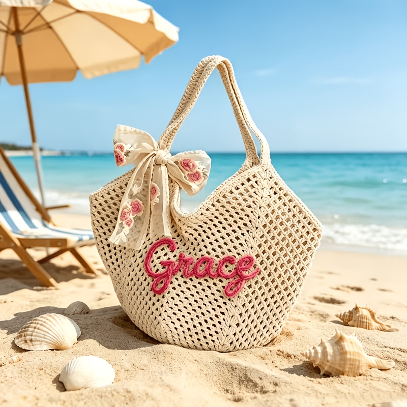 TEMU 1pc, Personalized Custom Women's Bag, Women's Tote Bag, Women's Shoulder Bag, Bag, Seaside Beach Bag, Bridesmaid Gift, Birthday Gift, Large
