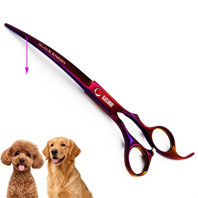 TEMU 7 Inch Purple Hairdressing Scissors Professional Pet Grooming Curved Downward Scissors Salon Barber Hair Cutting Shears For Dogs And Animals