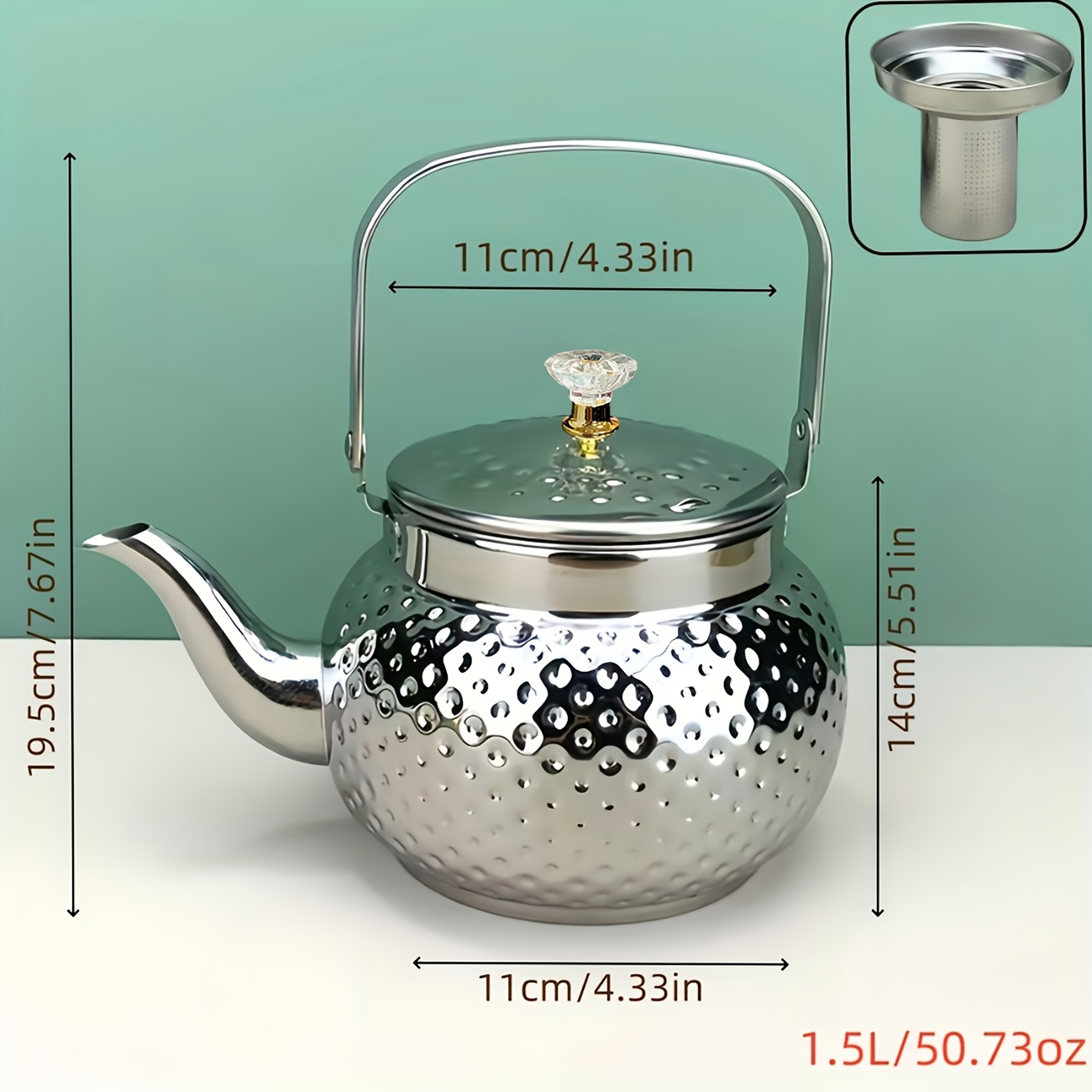 1pc Of Hammering Kettle, 1.5l Teapot, Coffee Pot, -grade Stainless Steel Tea/middle Eastern Coffee Pot, Loose Leaf Tea Pot, Milk, Coffee, Kitchen Supplies