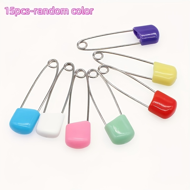 TEMU 15pcs Large Diaper Clips, Plastic-head Safety Pins For Cloth Diapers, Bibs, Sewing And Knitting Supplies, Stainless Steel Safety Pins With