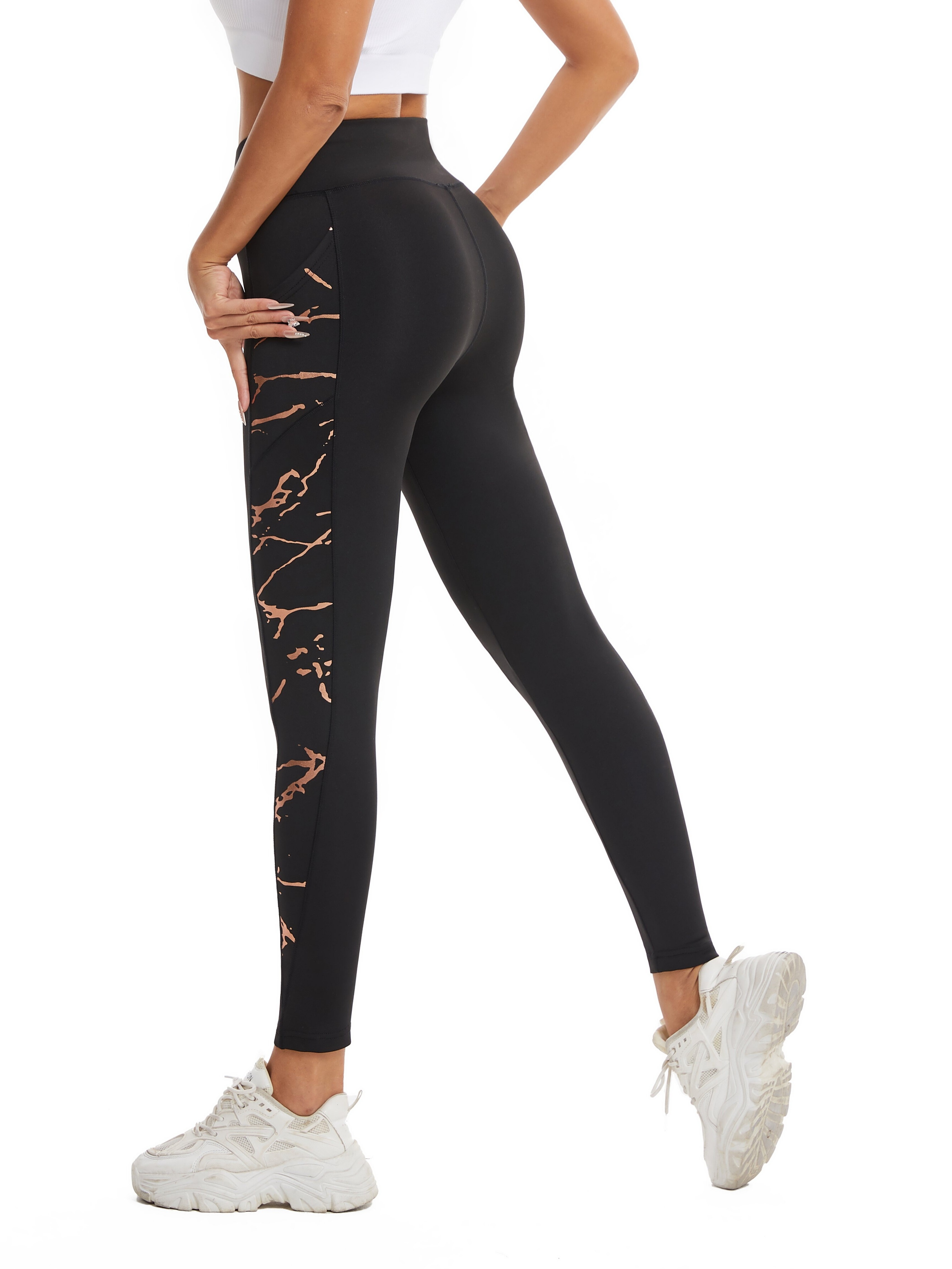 Women's High-Waisted Yoga Leggings with Side Pockets Stretchy Starry  Night Print, Black with Multicolored Dots, Polyester/Spandex Blend,  Comfortable