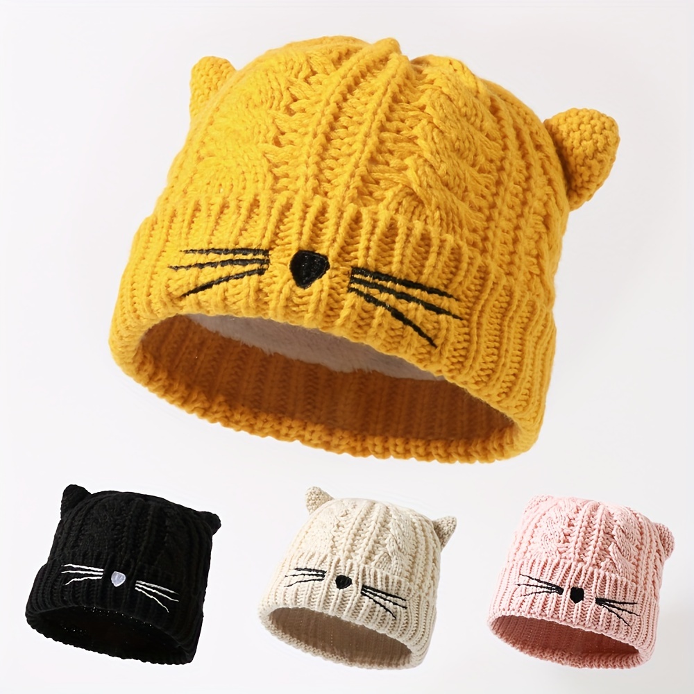 

Embroidery Cute Ears Beanie - Acrylic Unisex Skull Cap, Ear Warmer, , Woven , Non-washable Outdoor Winter Hat