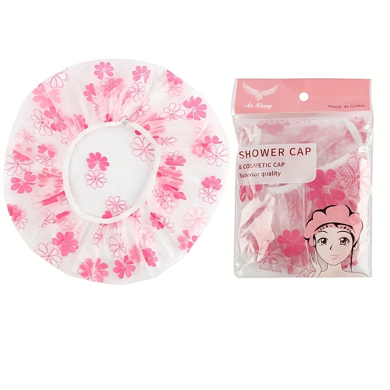 Image of Adjustable Printed Shower Cap, Reusable, Women' Hair Care Shower Hat