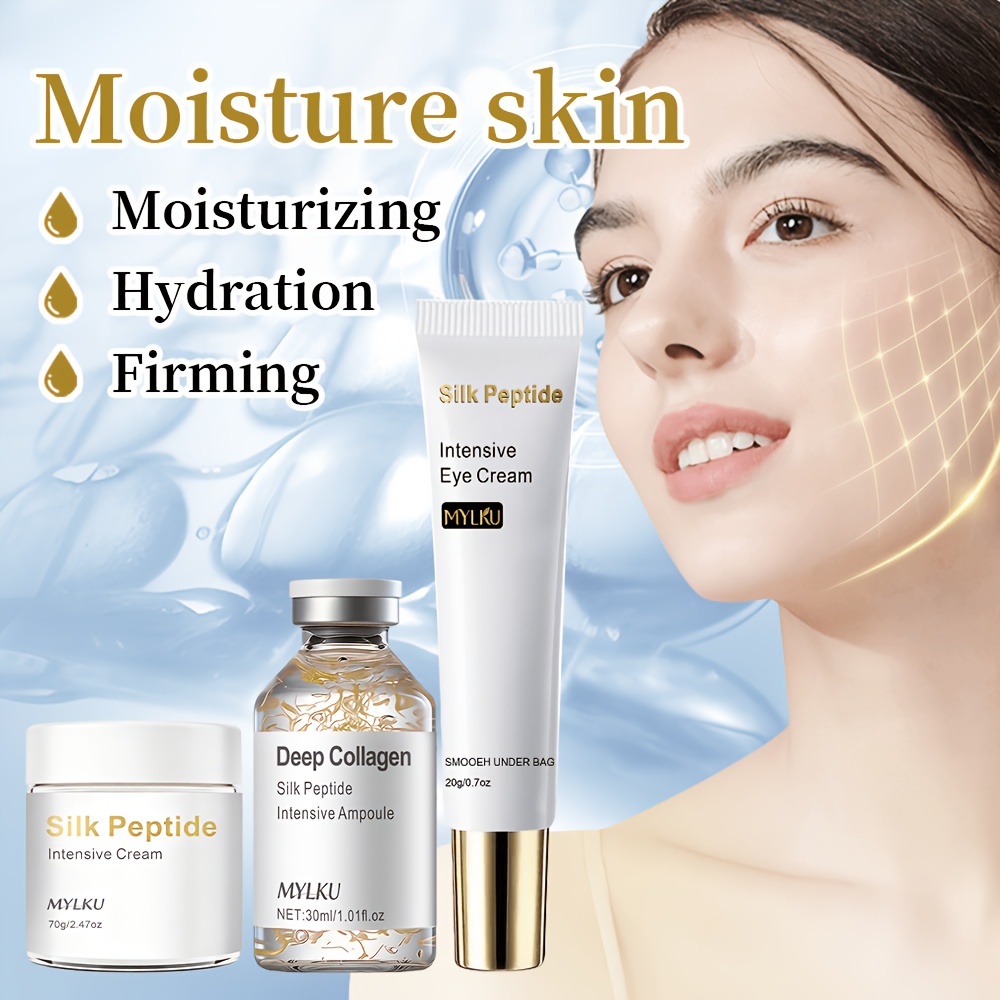 Set Intensiv de Îngrijire Facială cu Peptide, Inclusiv Cremă de Față, Cremă pentru Ochi, Esență, Bogat în Peptide de Cupru, Acid Hialuronic, Retinol, Colagen, Reducerea Aspectului Liniilor Fine, Ridurilor, Zgârieturilor, Liniilor de Râs, Liniilor de Trăgăci, Etc. Potrivit pentru Toate Tipurile de Piele