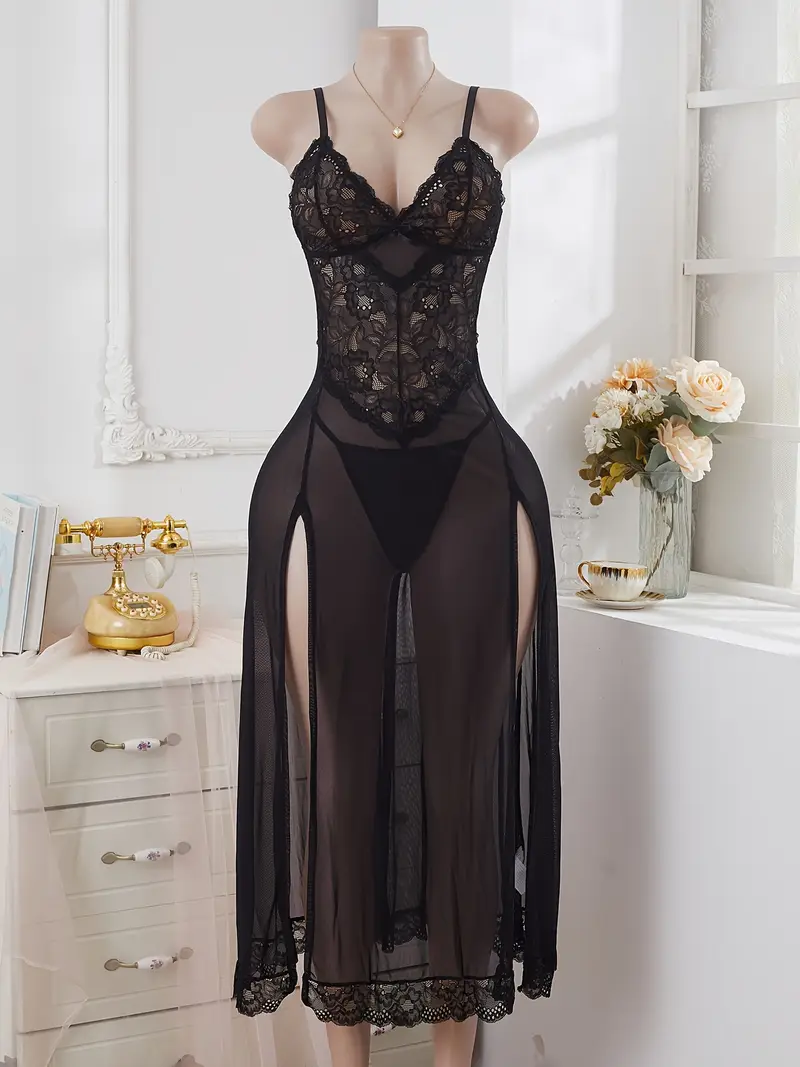 lace underwear dress Maila Lace Corset Maxi Dress With Underwear Burgundy / M